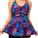 Summer Mae Women's Tankini Swim Dress Two Piece Swimsuits with Tummy Control Swim Shorts Skirted Bathing Suits Tropical Rainforest Night Size 14