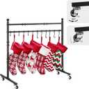 Christmas Stocking Holder, Free Standing Stocking Rack with Wheels, 12 Removable Stocking Hooks, Adjustable Feet, 41"L x 37"H x 11"W, Holiday Decor Stocking Hanger for Floor/Home/Living Room