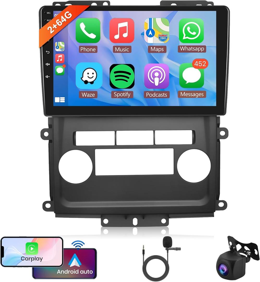 2G+64G Android Car Stereo for Nissan Frontier Xterra 2009-2012 Wireless Carplay Android Auto Car Radio, 9 IPS Touch Screen Head Unit Mirror Link WiFi GPS Bluetooth FM/RDS Hi-Fi Backup Camera SWC