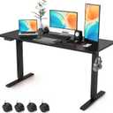 Electric Standing Desk Adjustable Height - Rolling Sit to Stand Desks on Wheels - Mobile Standup Computer Table 55 Inch Black One Piece Desktop and Rising Frame with Storage for Home Office & Gaming