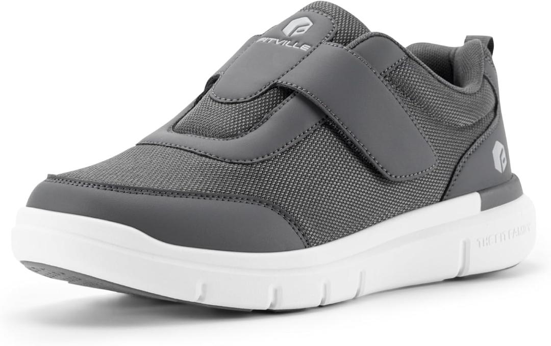  FitVille Diabetic Shoes for Men Extra Wide Width, Swollen Feet Shoes for Diabetics Pain Relief(Grey, 8.5 Extra Wide)