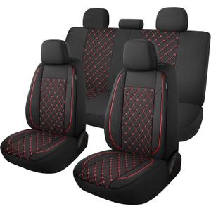 YGL Breathble Car Seat Covers Full Set, Washable Seat Covers for Cars, Premium Cloth Car Seat Protectors, Interior Covers for Cars, Sedan Van Truck SUV(Black/Red)