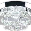Mini Chandelier LED Crystal Ceiling Light 2 Layers Flush Mount Ceiling Light Modern Chandelier Lighting for Hallway Staircase Kitchen Bathroom (Cool White)