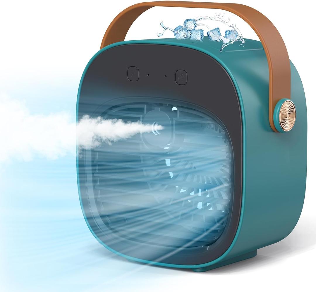 Portable Air Conditioner -5200mAh Rechargeable Personal Air Cooler, Green Mini Air Conditioner with 3 Speeds, Quiet Desk Cooling Fan for Home, Bedroom, Travel, Office, Outdoor, Indoor