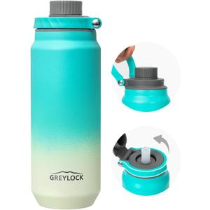 Greylock 20 oz Insulated Water Bottle with Straw Lid, Reusable Stainless Steel Sports Water Bottles with Foldable Handle, Leak Proof, Double-Wall Vacuum Insulation, 24 Hours Cold (Mint)