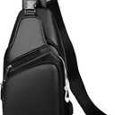 Seoky Rop Men Leather Sling Bag Purse Waterproof Crossbody Chest Bag Sling Backpack with USB Charging Port One Shoulder Bag Black