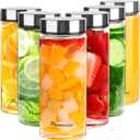 16oz Glass Juice & Water Bottles with Lids, 6-Pack Wide Mouth Borosilicate Glass Bottles Reusable, Leakproof & Dishwasher Safe, for Smoothies, Juicing, Protein Shakes & Shaker Bottles (500ml)