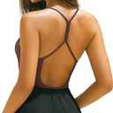 REORIA Women's Sexy Scoop Neck Backless Bodysuits Open T-Back Cami Sleeveless Bodysuit Tank Top Trendy (Medium, Coffee)