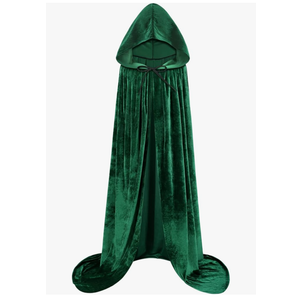 Hooded Cloak Velvet Cape with Hood Halloween Capes Women Witch Costume Vampire Cloak Wizard Robe Men Cosplay Costume Green 170