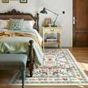 Floral Area Rugs 3x5 Small Thin Entryway Rug - Vintage Boho Washable Non-Slip Living Room Carpet Soft Low Pile Bedroom Floor Mat Indoor Home Decor for Dining Room Playroom Farmhouse, Beige/Green/Multi