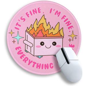 Pink Round Mouse Pad for Desk, Cute Office Decor for Women, Dumpster on Fire Small MousepadStitched Edge Non-Slip Rubber Base, Personalized Computer Mouse Pads for Wireless MouseDesk Accessories