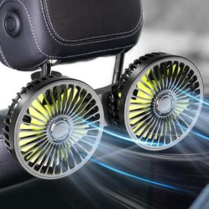 Dealswin Car Fan for Backseat kids, Dual Head USB Car Seat Fans, 360 Rotatable Strong Wind Rear Headrest CarFan for Baby, Air Circulation Fan with Adjustable Clip for Vehicles SUV RV
