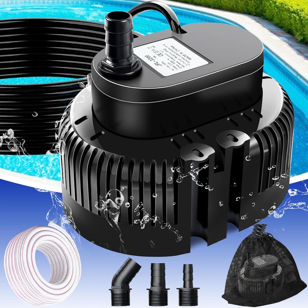 Pool Cover Pump above Ground-Submersible Sump Pump Swimming Water Removal Pumps, Sump Pumps for Pool Draining with 16ft Drainage Hose & 25 ft Extra Long Power Cord,850 GPH,3 Adapters-Black