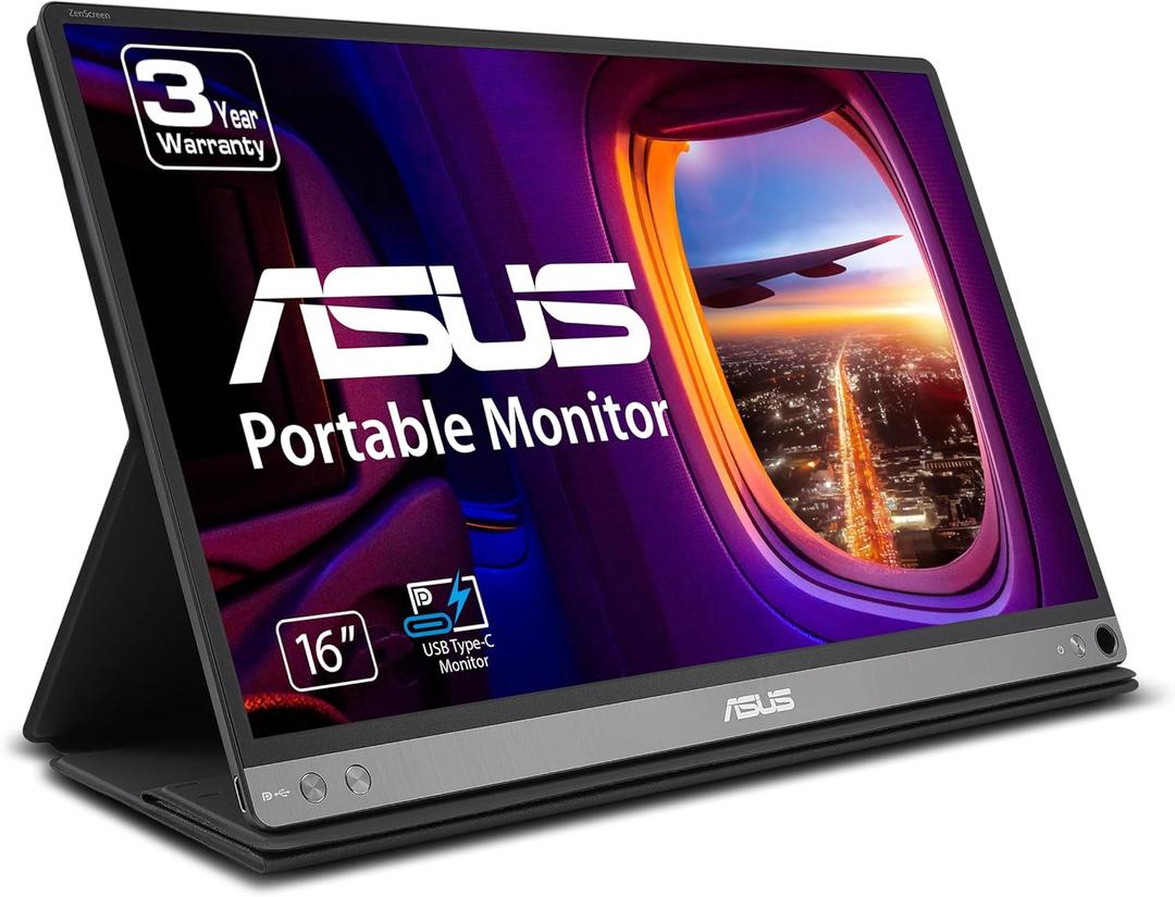 ASUS ZenScreen 15.6 1080P Portable USB Monitor (MB16AC) - Full HD (1920 x 1080), IPS, USB Type-C, Eye Care, Smart Case, External Screen for Laptop, ,Black