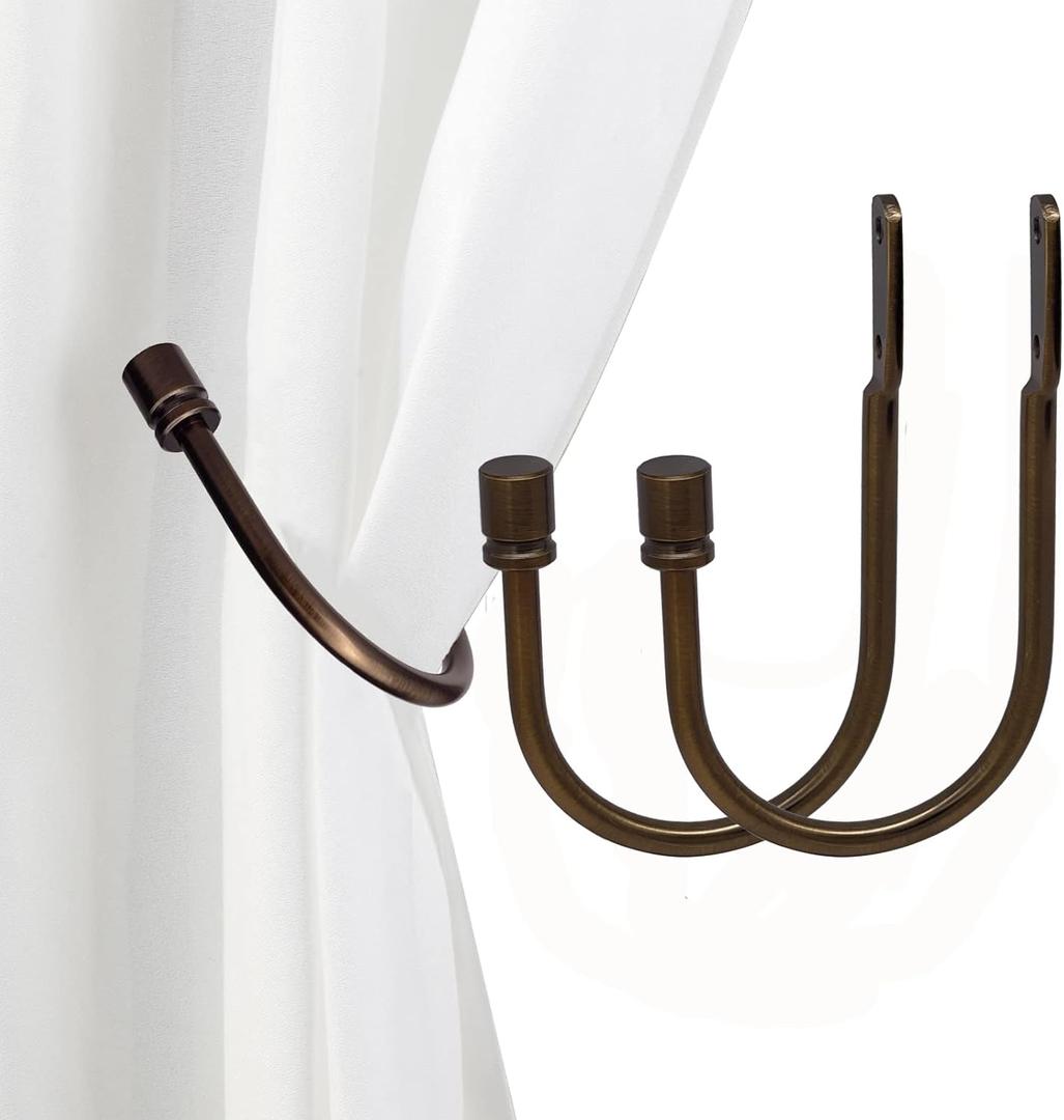 Solid Steel Curtain Holdbacks 2PCS, Antique Bronze | Quick Installation Hooks for Heavy Drapes | Solid Iron U-Shape Design