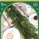 Dingion 1pcs 9ft Thicker Norfolk Pine Cypress Cedar Garlands with Green Berry, Artificial Soft Christmas Pine Garland, Green Greenery Garland for Table, Mantle, Stairs Railing Christmas Decorations