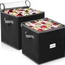 CHENGU 2-pack Christmas Ornament Storage Stores up to 64 Christmas Ball Accessories Holder with Adjustable Dividers, Zippered Closure Two Handles for Holiday Ornaments and Xmas Decorations(Black)