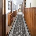 Hallway Washable Runner Rug - 2'6x12 Kitchen Rugs Entryway Rug Runner Vintage Soft Floor Mat Non Slip Indoor Farmhouse Carpet for Bathroom Living Room Bedroom (2'6''x12', Black)