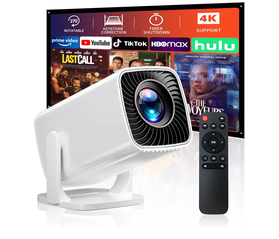 Mini Projector, Portable Projector 4K & Full HD 1080P Support, 270° Rotation Outdoor Projector, Movie Projector Compatible with Smartphone, TV Stick, Laptop, PS4, HDMI, USB (No WiFi or Bluetooth)