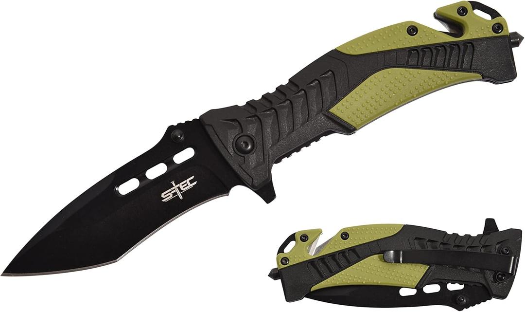 S-TEC 8.25 inch Recon Series Folding Knife with ABS & Rubber Handle - multiple style & color to choose from - (TS015 OD Green)