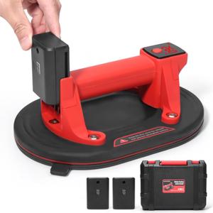 Electric Vacuum Suction Cup Lifter Max Load 573 lbs, 10" Base with LED Display for Suction, Battery Level, Two Removable 1500 mAh Batteries for Lifting Large Glass, Granite, Tiles, Metal