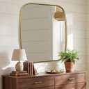 ANDY STAR Brushed Gold Oval Bathroom Mirror, 30x36 Inch Brass Oblong Mirrors for Wall, Modern Vanity Mirror in Stainless Steel Metal Tube Frame, Wall Mount Horizontal or Vertical