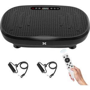 Vibration Plate Exercise Machine, Vibration Plate Platform with Bluetooth & Resistance Bands, Curved Design Full Body Workout Vibration Plate for Weight Loss, Muscle Recovery, Home (Black)