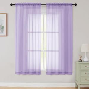 Sheer Lavender Curtains for Bedroom Living Room 63 Inch Length 2 Panels, Airy Soft Light Filtering Sheer Dining Room Curtains, Modern Rod Pocket Drapes, Lavender, Each 42" Wx63 L Inches