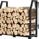 Firewood Rack for Outdoor, Firewood Holder with 3 Hanging Hooks, Heavy Duty Wood Rack for Indoor Outdoor Patio, Black