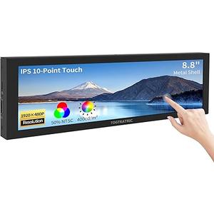 8.8 Inch Mini Touchscreen Stretched Bar Monitor 1920 * 480, Metal Shell IPS Portable Touch Display, HDMI, USB-C, Small Screen for Raspberry Pi Laptop Aida64 GPU CPU RAM Monitoring PC Case
