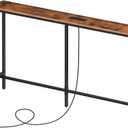 Skinny Console Table with Power Outlets, 55.1" Narrow Sofa Table, Behind Couch Table with Charging Station, Sofa Hallway Table for Plants, Living Room CTHR145E01 (Rustic Brown + Black)