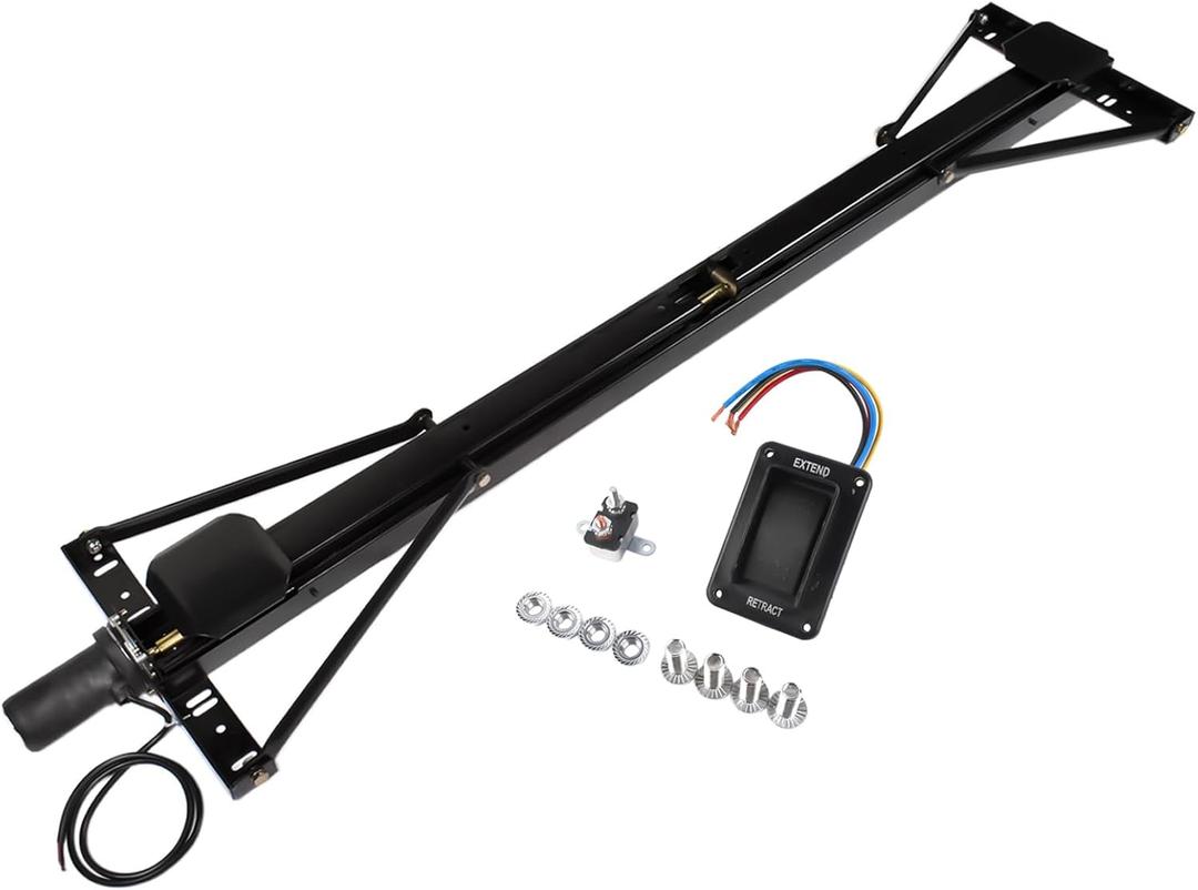 298707 Universal Black Rear Trailer Stabilizer Jack Stand Stabilizer Jack Kit with Black Exterior Switch, Automatic Adjustment, Heavy Gauge Steel Frame