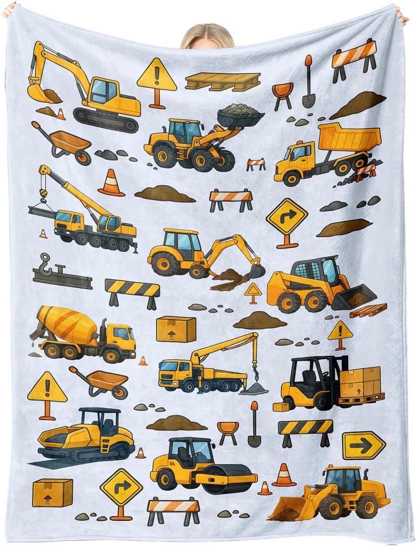 Construction Trucks Kids Blanket, Truck-Themed Throw for Boys & Girls, Gift for Birthday Christmas Holidays & Back to School, 50'' x 60'' Kids Room Decor, Nap Couch Bed Layer