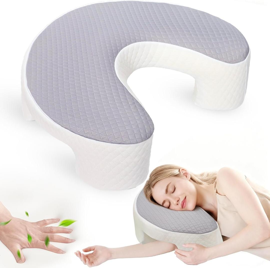 Side Sleeper Pillow for Adults, Ergonomic Memory Foam Pillow with Arm Hole for Neck, Rotator Cuff & Shoulder Pain Relief, Knee Pillow Between Legs, Shoulder Pillow Ideal for Left & Right Side Sleeper, Gray