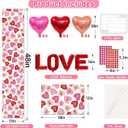 multiwins Valentines Day Table Runner and Placemat Set: 13"x48" Pink Ture Love Heart Table Runner with 4 Pcs 12"x18" Mats - Includes Love Balloon, 12 Heart Balloons, Stickers & Straws for Home Decor