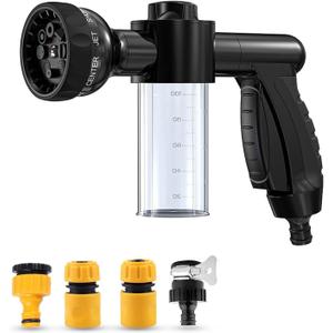 Car Wash Nozzle, High Pressure Water Garden Hose Nozzle with 8 Watering Patterns, Foam Sprayer with Soap Dispenser Bottle for Car Washing, Watering Plant (Black-4 Connectors) Car Wash Nozzle, High Pressure Water Garden Hose Nozzle with 8 Watering Patterns, Foam Sprayer with Soap Dispenser Bottle for Car Washing, Watering Plant (Black-4 Connectors)