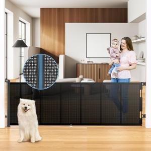 HAMOPY 120 Inch Reinforced Strip Extra Wide Retractable Baby Gate, 33" Tall, Prevent Crawling Through, Wide Extra Long Child Safety Gate for Indoor Baby Fence, Outdoor, Stairs, Deck(Black)