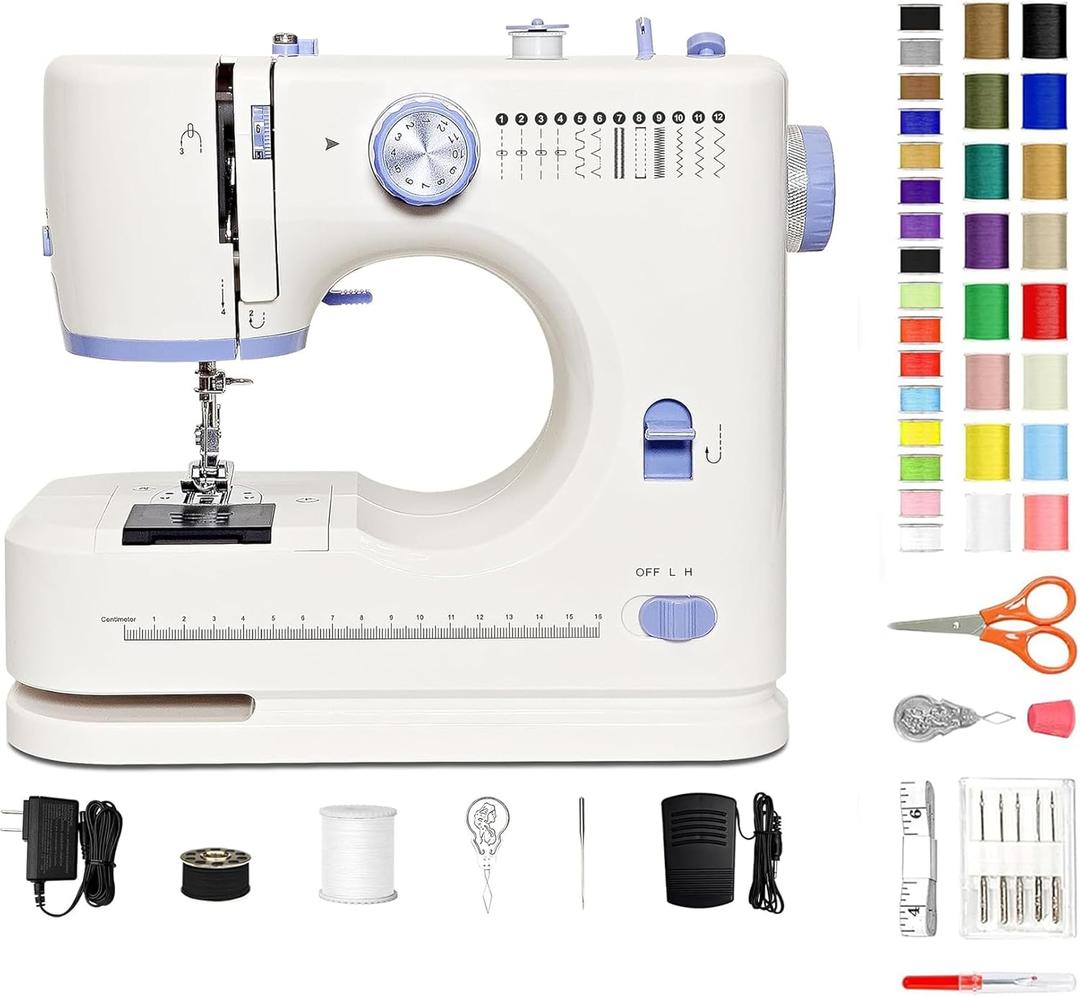 Sewing Machine for Beginners with 42 Pcs Sewing Kit, Sewing machine with 12 Built-in Stitches, High-Low Speeds Small Sewing machine LED lights