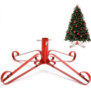 Foilswirl Christmas Tree Stand for Artificial Fake Tree Holder 4 to 8 FT Iron Metal Adjuatable Xmas Tree Base with Thumb Screw Indoor Outdoor Holiday Party Decor Fits Up to 1.4" Tree Trunk (Red)