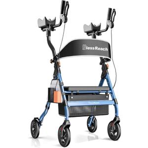 BlessReach Heavy Duty Upright Rollator Walker for Seniors with Seat, Blue