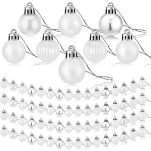 Sumind 48 Pieces Christmas Mini Balls Ornaments 1.2 Inch Miniature Glitter Balls Xmas Tree Small Hanging Decorations Pendants for Holiday Party Wedding Home DIY Craft Decor(Classic Style,White)