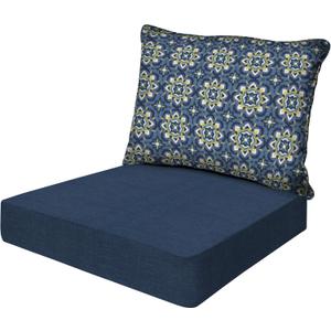 Honeycomb Outdoor Essentials Deep Seat, 24 x 24, Medina Medallion Blue Chair Cushion for Patio Furniture