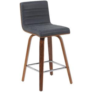 Vienna Modern Counter Height Swivel Bar Stool with Vintage Black Upholstered Seat and Walnut Finished Wood Frame Set of 3, 26" Seat Height