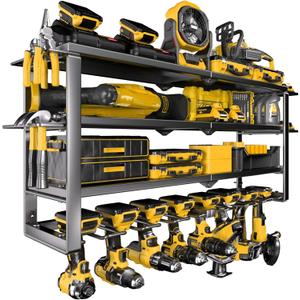 Large Power Tool Organizer Wall Mount, 4-Tier Rack with Charging Station & 8 Drill Holders, Garage Workshop Tool Storage, Gift for Husband/Dad