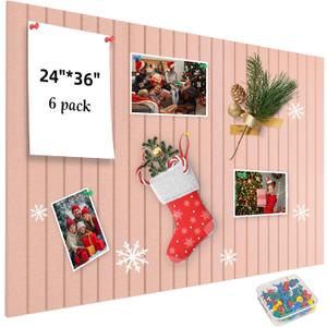 Yunihome Cork Board for Walls 36" x 24", 6 Pack Felt Bulletin Board Wall Tiles with 30 Push Pins for Home Kitchen School Office Wall DIY Decorative (Vertical-light Pink)