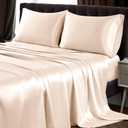 SiinvdaBZX 4Pcs Satin Sheet Set Queen Size Ultra Silky Soft Blush Satin Queen Bed Sheets with Deep Pocket, 1 Fitted Sheet, 1 Flat Sheet, 2 Envelope Closure Pillowcases, Standard Queen