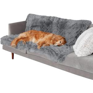 Furhaven Waterproof Throw Blanket for Dogs & Indoor Cats, Washable - Shaggy Plush Calming Long Faux Fur & Velvet Dog Blanket - Gray, Extra Large/XL
