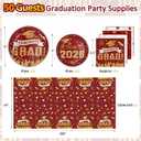 Graduation Party Plates Napkins and 2026, Class of 2026 Congrats Grad Party Supplies 9'' and 7'' Maroon Disposable Paper Plates Tablecloth for Graduation Party Decor,Serve 50