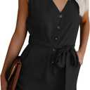 Acelitt Womens Casual Summer Crewneck Ruffle Sleeveless Rompers, XS, Black