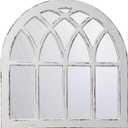 Vintage White Arched Window Mirrors for Wall Decor 29.5", Rustic Distressed Hanging Wood Framed Window Pane Mirror Wall Decor for Living Room Bedroom Mantel Fireplace Entryway Decorative